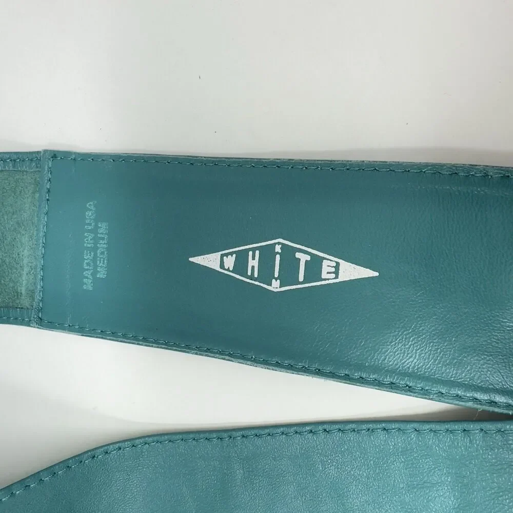 Kim White Leather Waist Belt‎ Adjustable Size S turqoise soft leather  USA